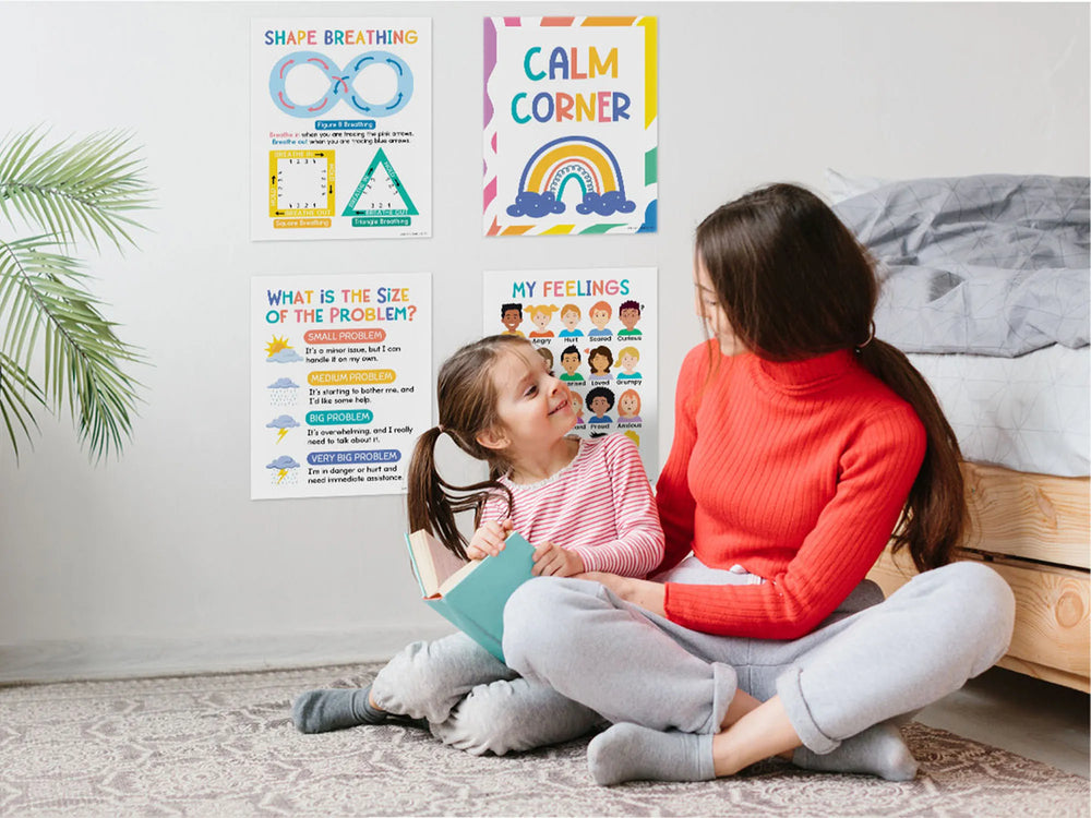 Calming down corner tools for kids flashcards poster elementary school