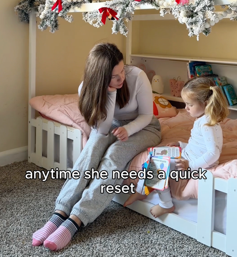 Around age three, my daughter Mila suddenly became so hard to calm down.Bedtime was a struggle.Naps were battles.She was often overtired, fussy, and overwhelmed for the rest of the day.So we started using these breathing cards., and they've been a game changer for us.Mila picks a card, we do the exercise together.I slow my own breath, she copies me, and within a minute, her body softens and her mood sifts.We use them during transitions, before bed, after busy days.Anytime she needs a quick reset.They're designed for kids three to 10, so they grow with your child and work well for classroom calm corners, too.The difference is huge.Our evenings are calmer, fewer meltdowns, bedtime is easier.Even when she skips a nap, she can still regulate her body with just a few breaths.It's such a simple, screenfree way for her to reset when big feelings take over.If your child struggles with big emotions or tough transitions, these breathing cards are a small tool with huge results.Try them, and you'll see.