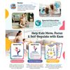 Yoga cards and posters for kids with illustrations and text on a white background